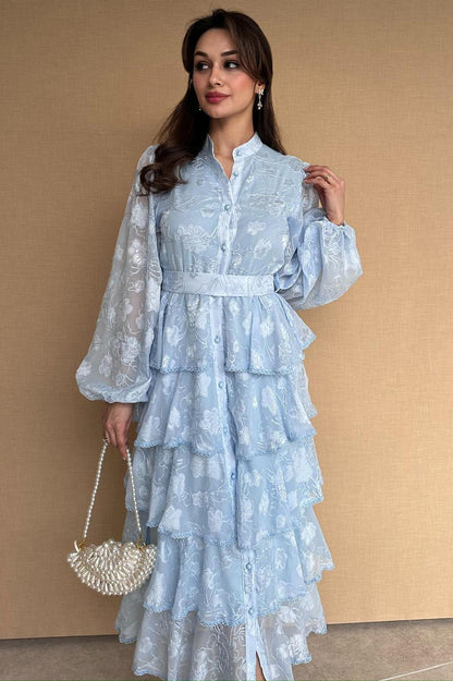 Burn-Out Lace Ruffle Midi Dress