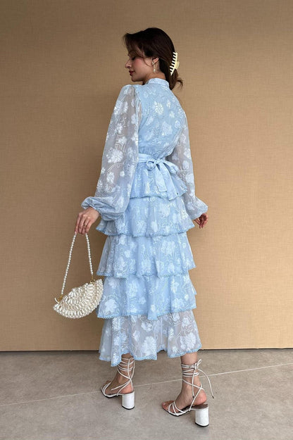 Burn-Out Lace Ruffle Midi Dress