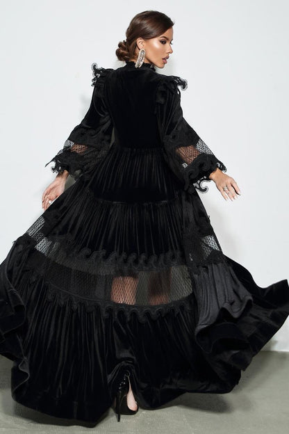 Velvet Lace Faux Pearl Midi Dress