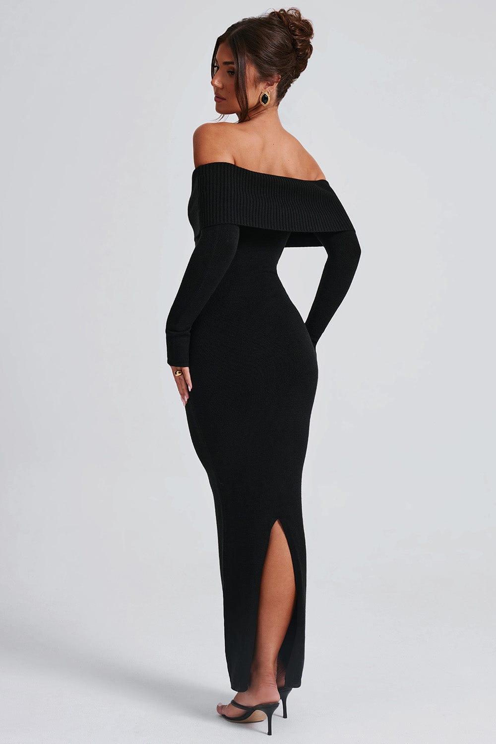 Knit Off-Shoulder Long Sleeve Maxi Dress