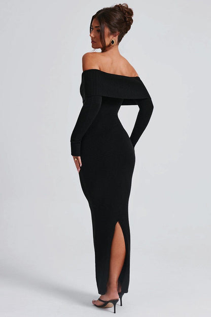 Knit Off-Shoulder Long Sleeve Maxi Dress