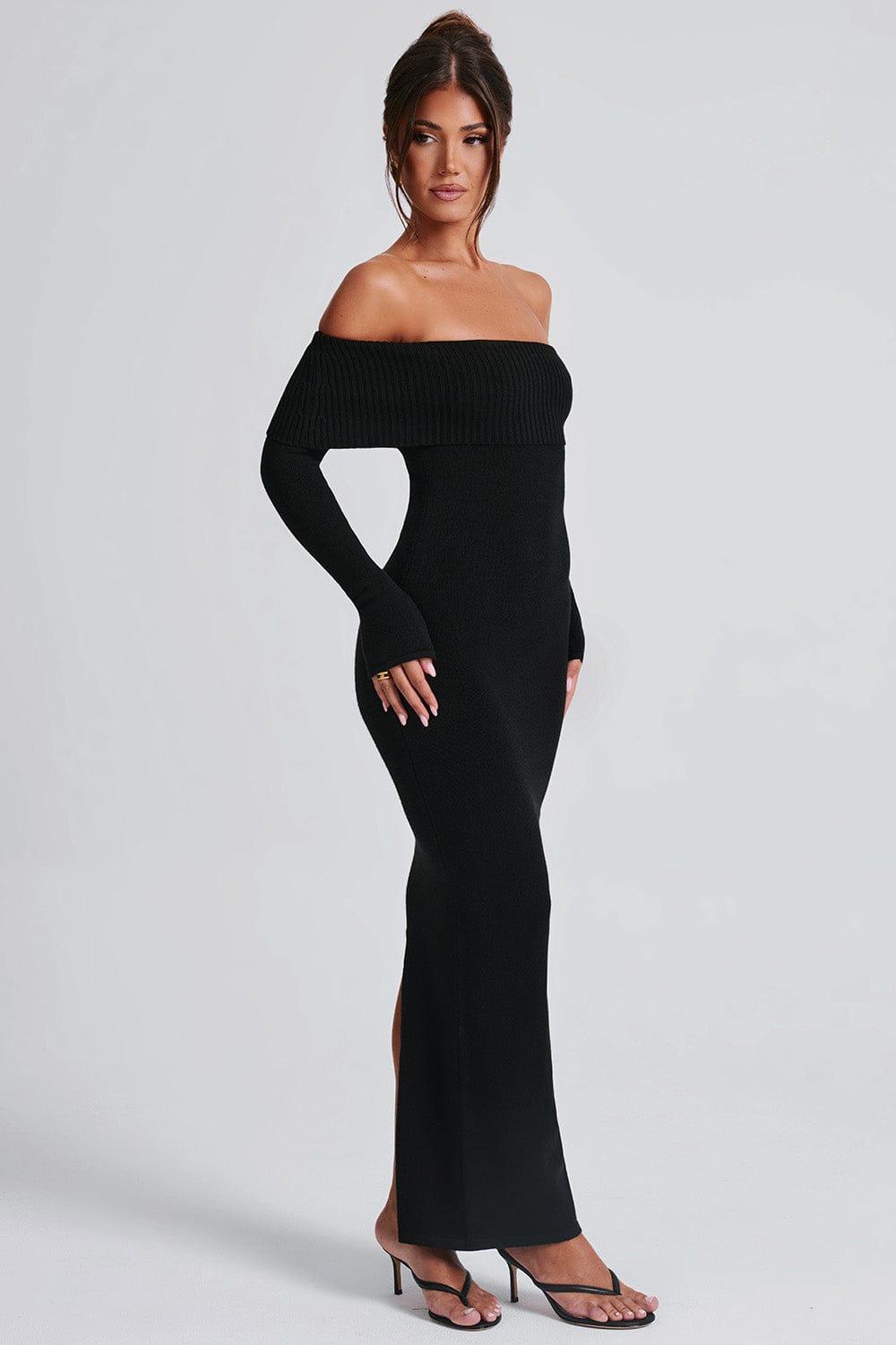 Knit Off-Shoulder Long Sleeve Maxi Dress