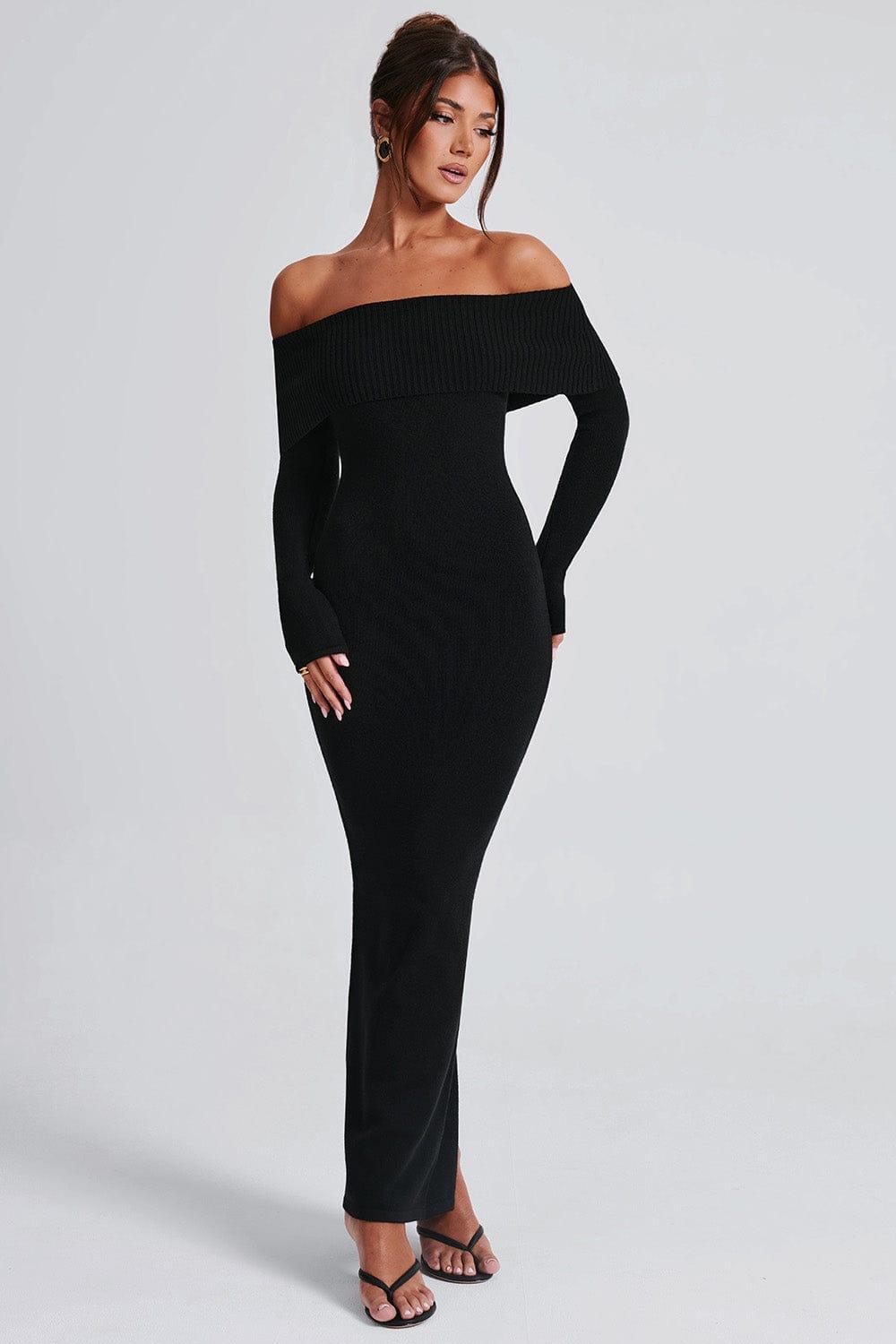 Knit Off-Shoulder Long Sleeve Maxi Dress