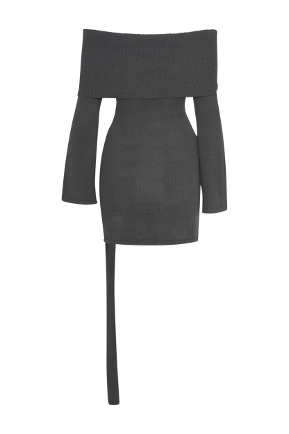 Knit Off-Shouler Tie-Up Mini Dress