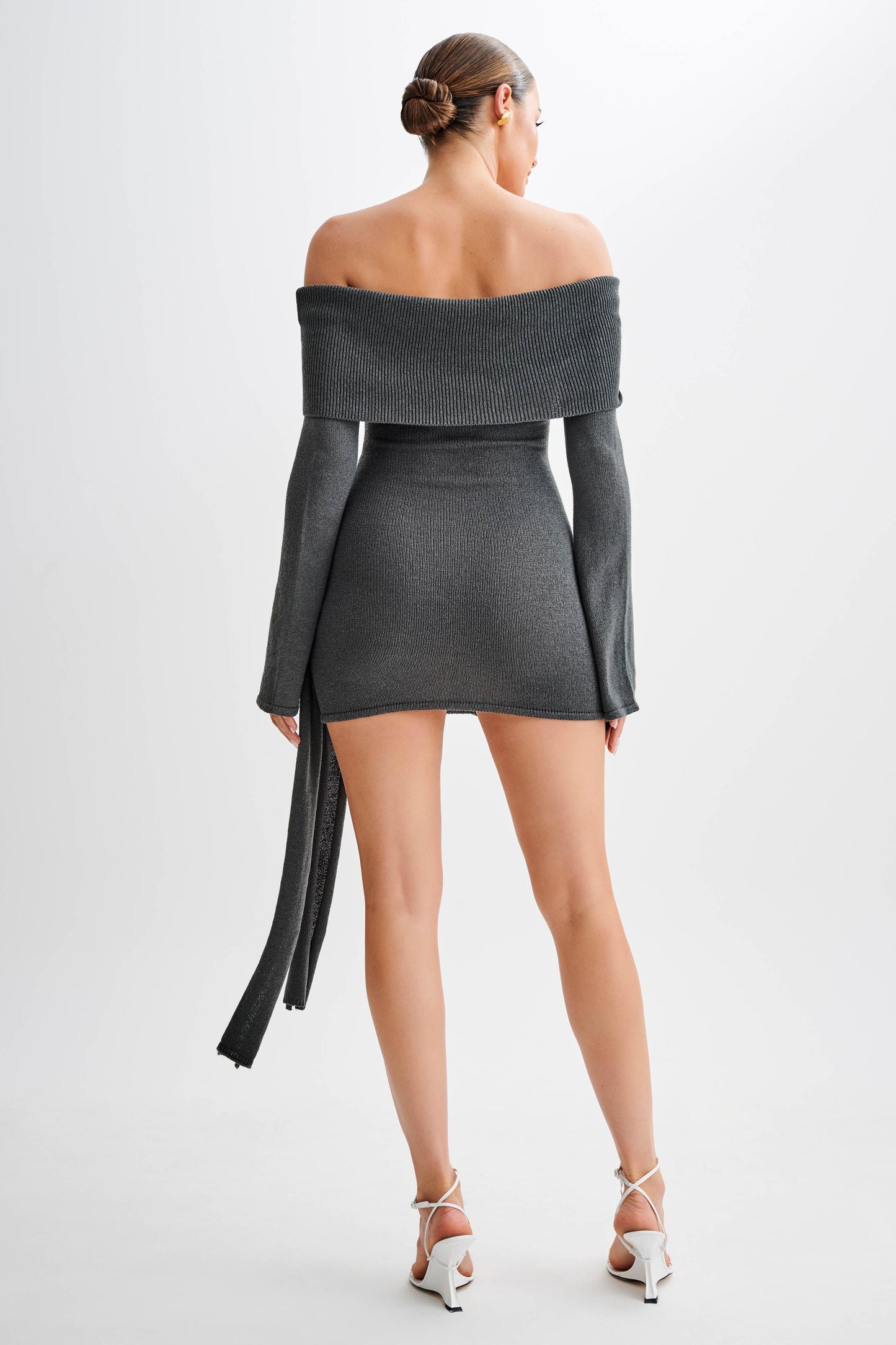 Knit Off-Shouler Tie-Up Mini Dress