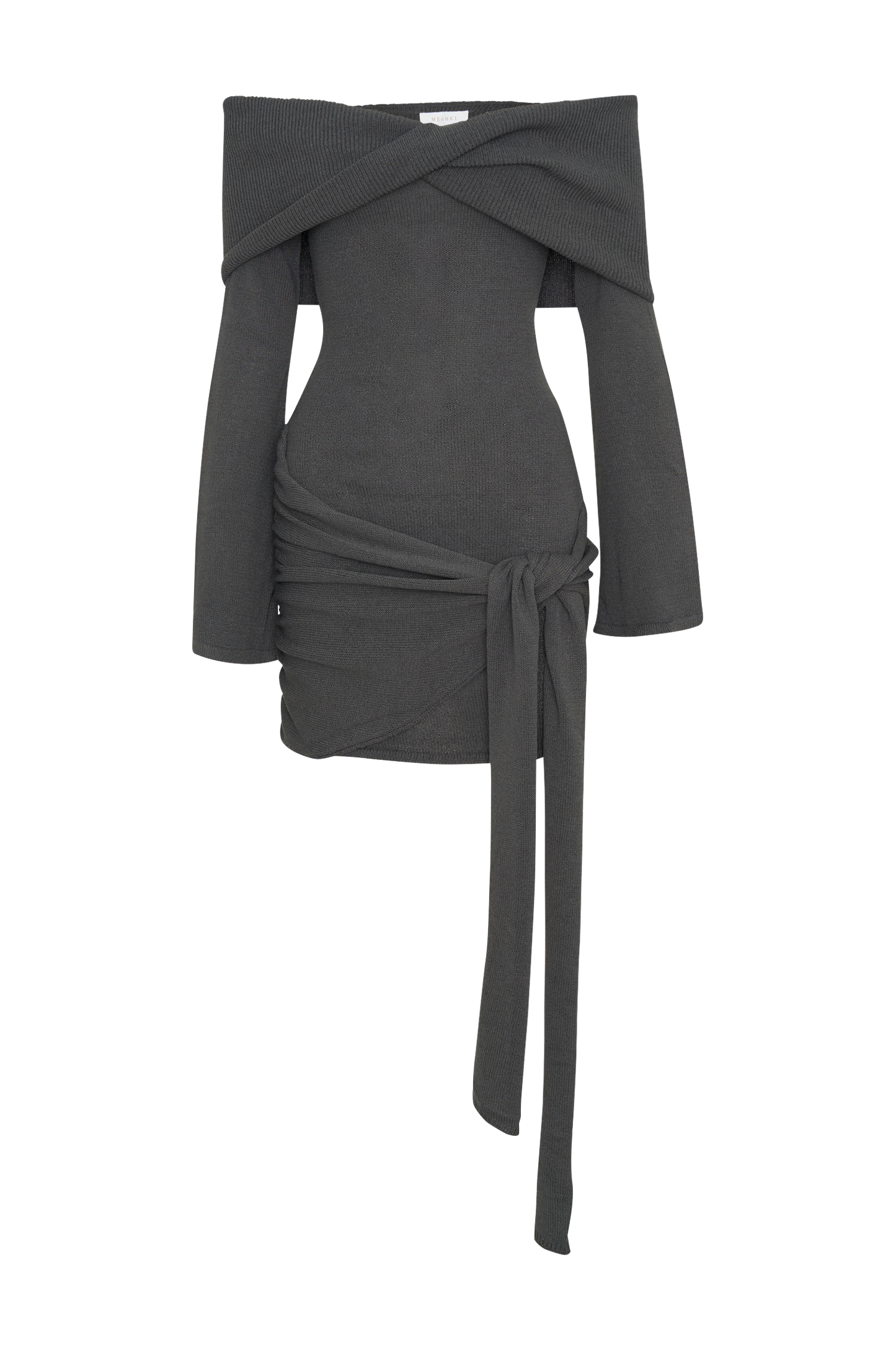 Knit Off-Shouler Tie-Up Mini Dress