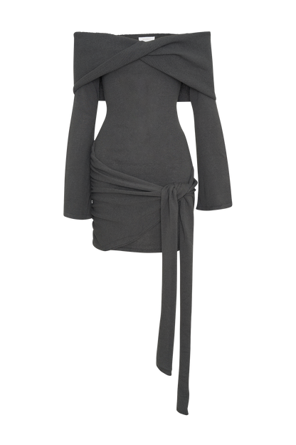 Knit Off-Shouler Tie-Up Mini Dress