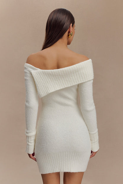 Knit Off-Shouler Long Sleeve Mini Dress
