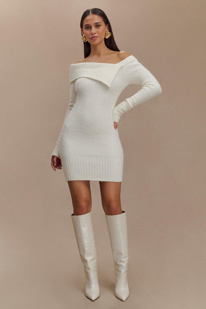 Knit Off-Shouler Long Sleeve Mini Dress