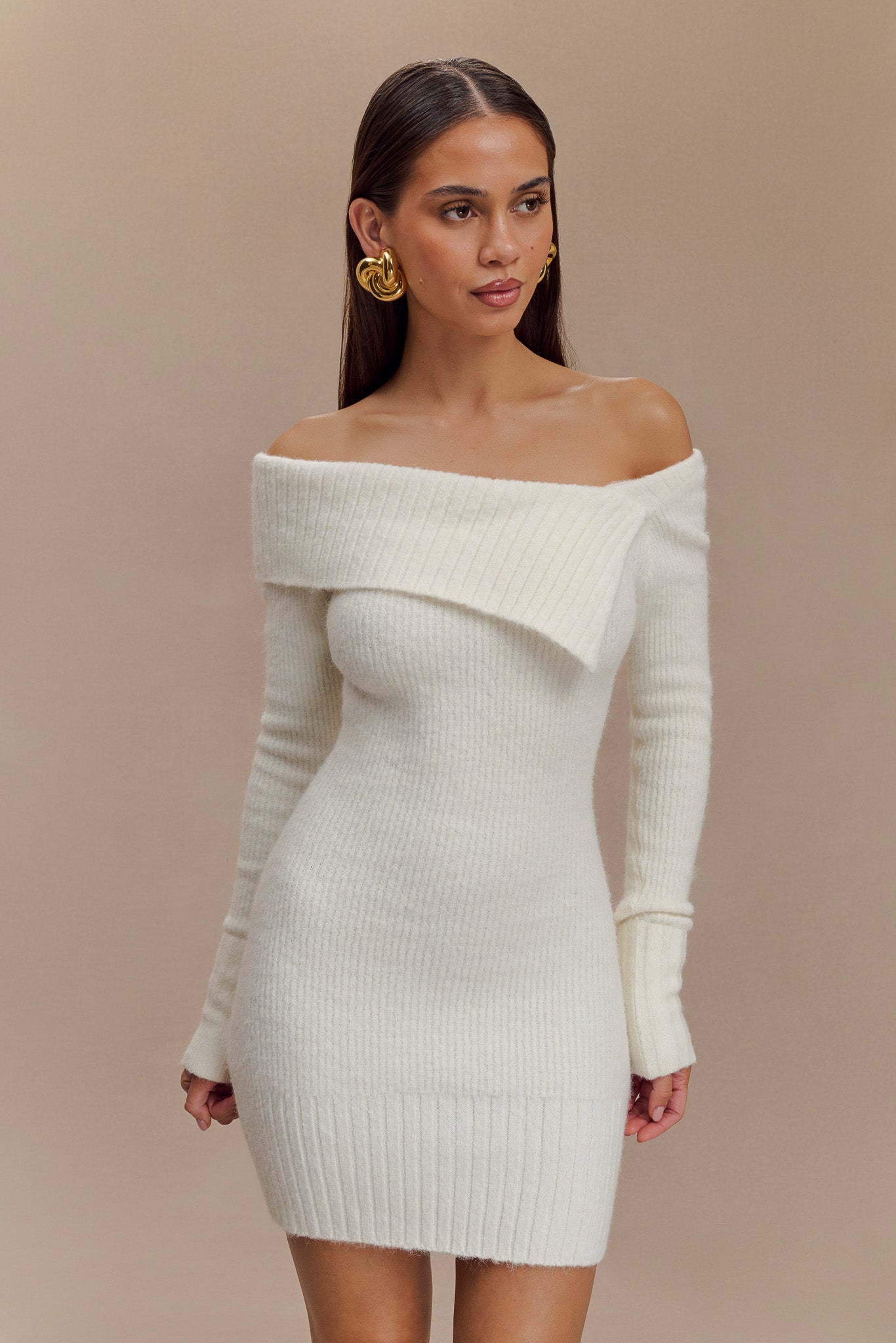 Knit Off-Shouler Long Sleeve Mini Dress