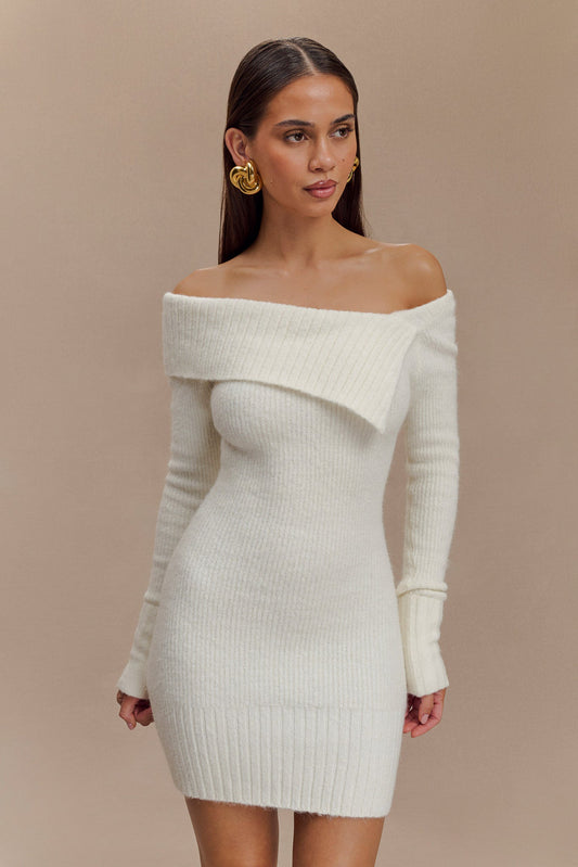 Knit Off-Shouler Long Sleeve Mini Dress