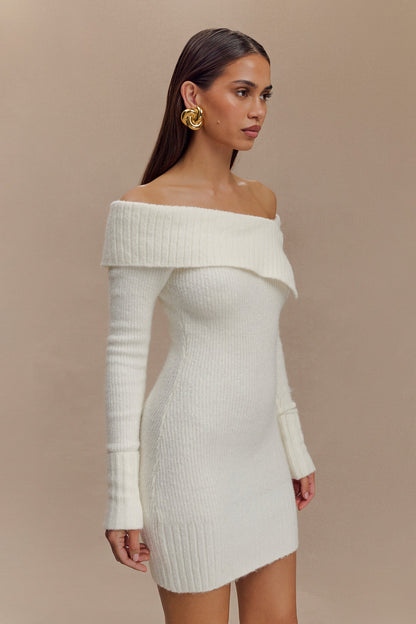 Knit Off-Shouler Long Sleeve Mini Dress