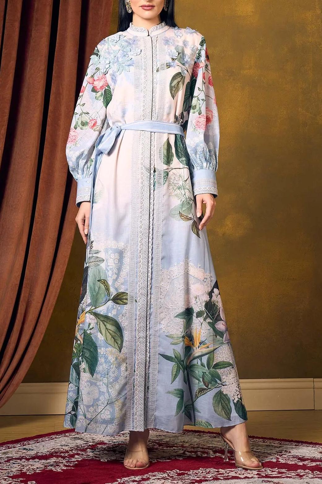 3D Flower Embroidered Lace Maxi Dress