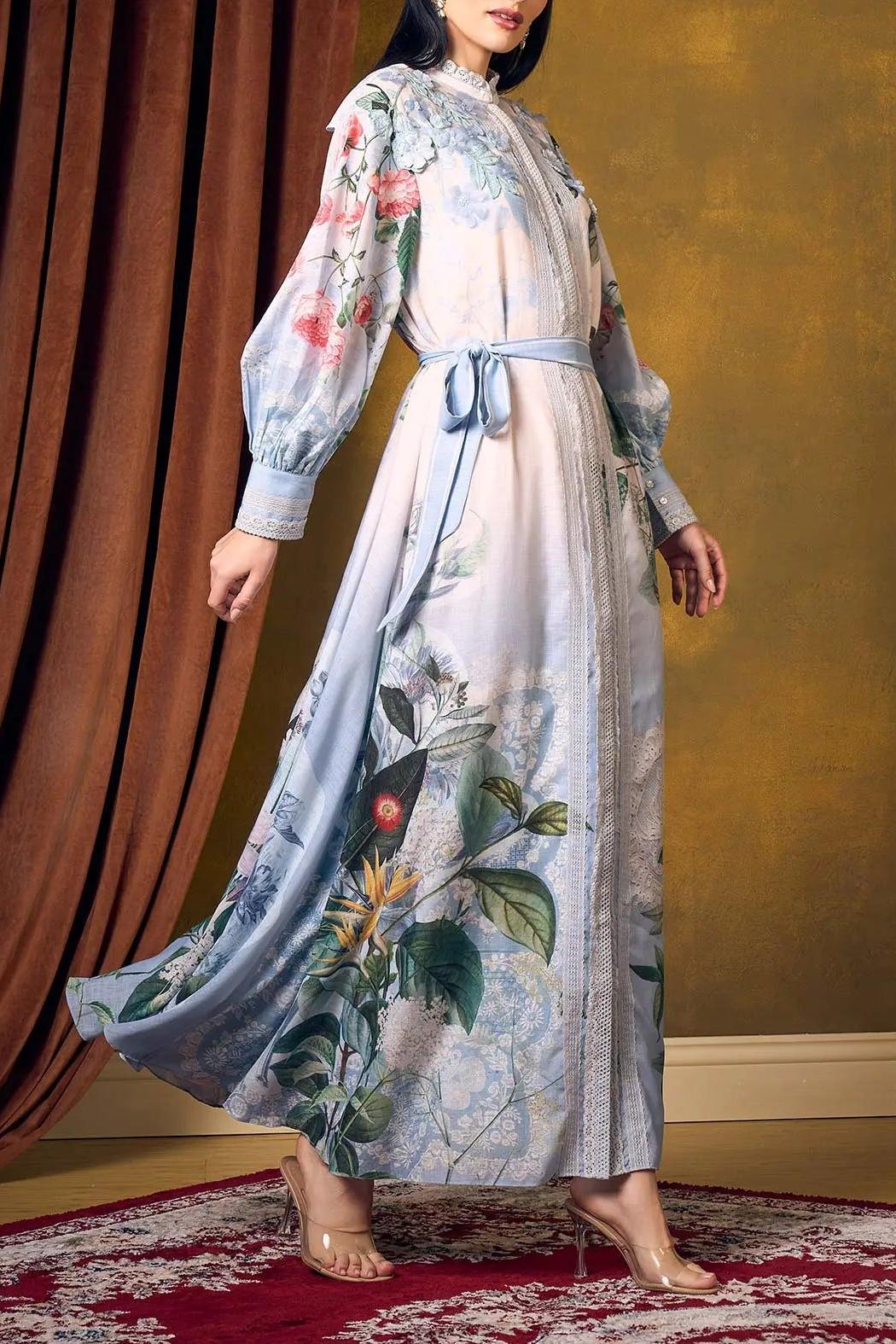 3D Flower Embroidered Lace Maxi Dress