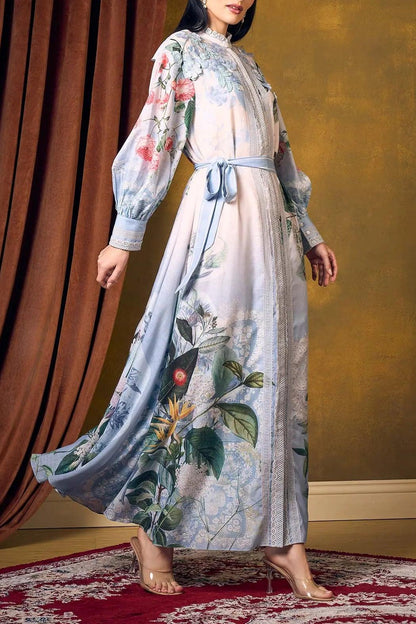 3D Flower Embroidered Lace Maxi Dress