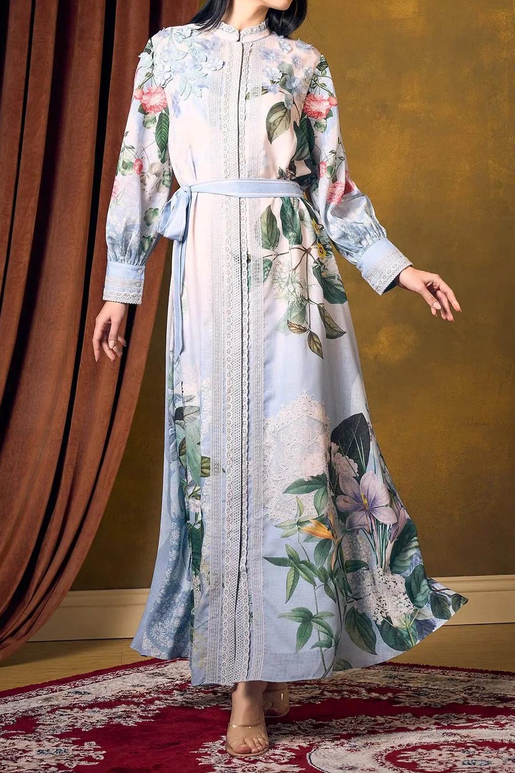 3D Flower Embroidered Lace Maxi Dress