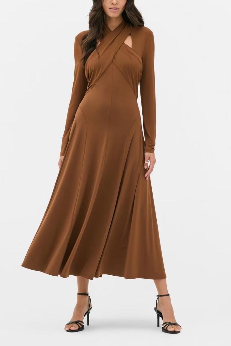 Jersey Cut-Out Long Sleeve Midi Dress