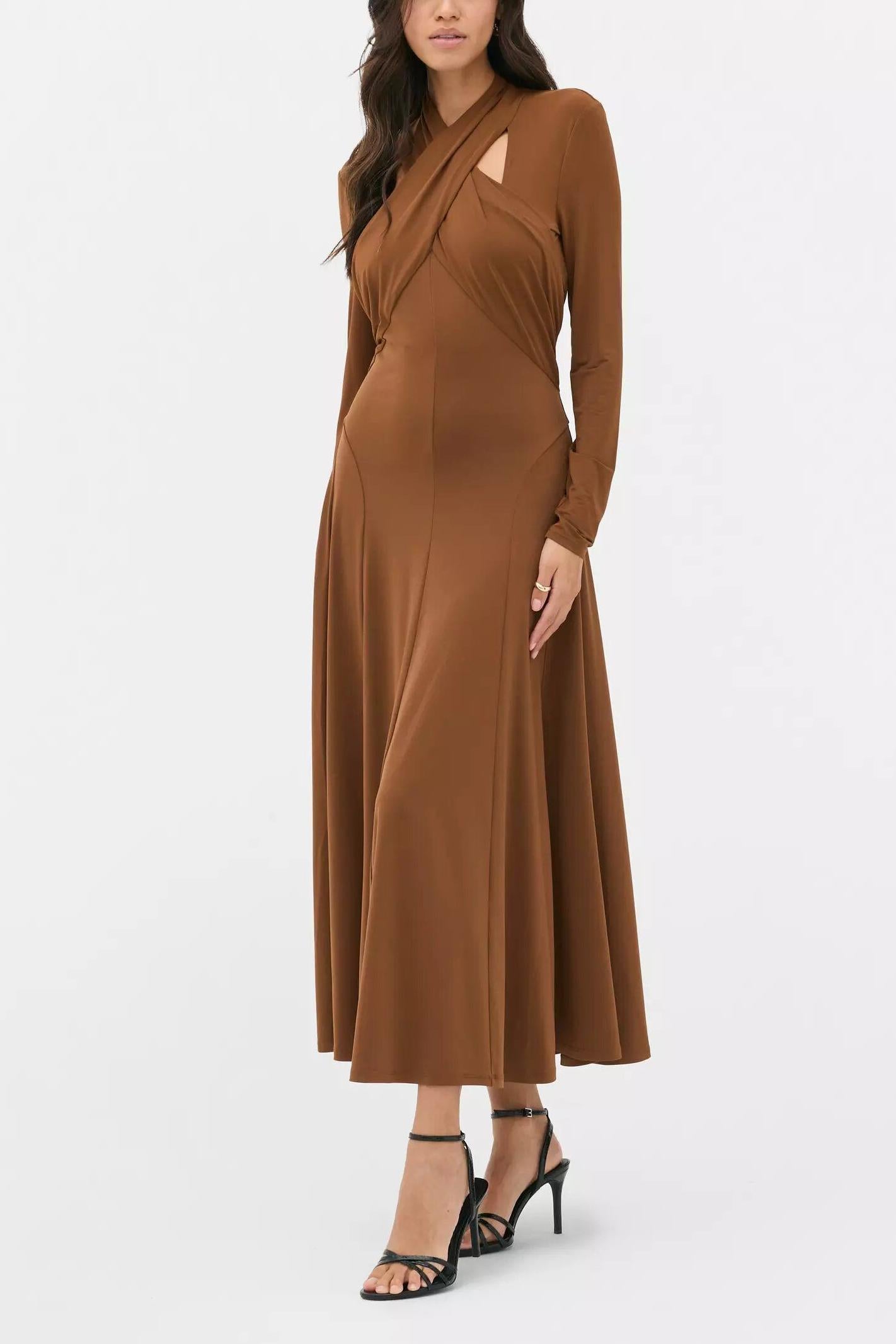 Jersey Cut-Out Long Sleeve Midi Dress