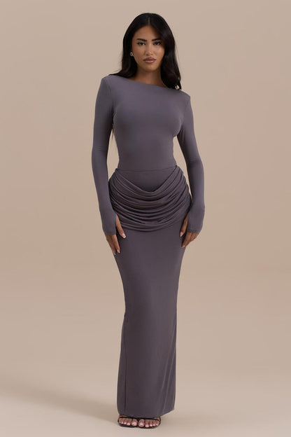 Jersey Ruched Long Sleeve Maxi Dress