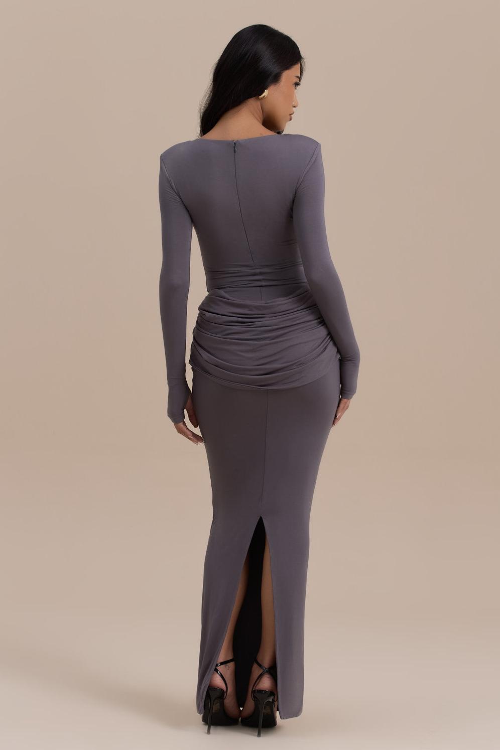Jersey Ruched Long Sleeve Maxi Dress