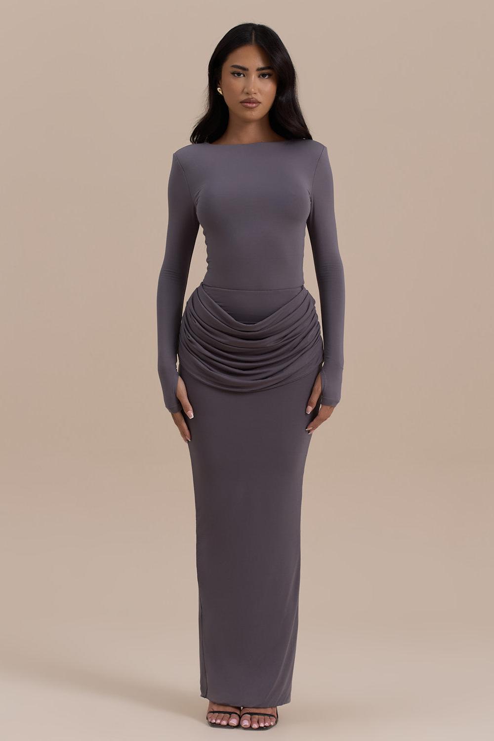 Jersey Ruched Long Sleeve Maxi Dress