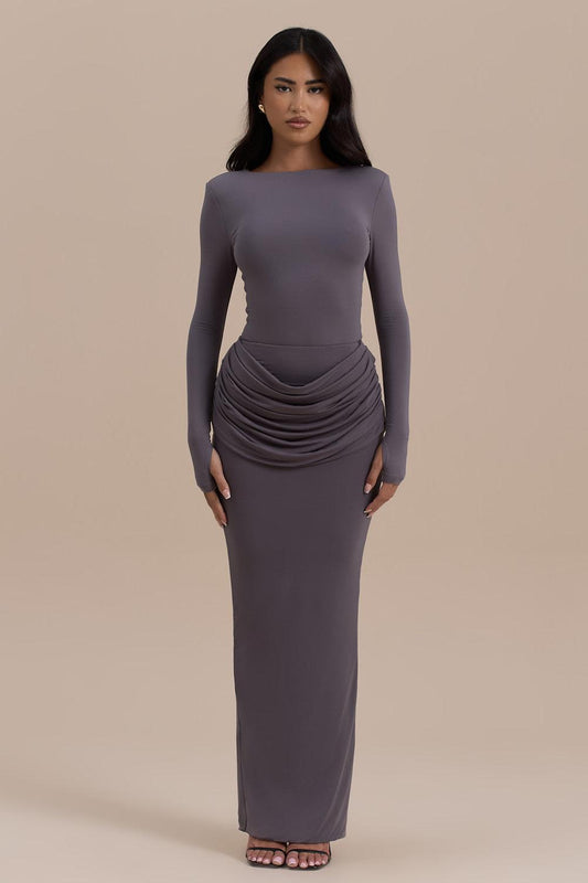 Jersey Ruched Long Sleeve Maxi Dress