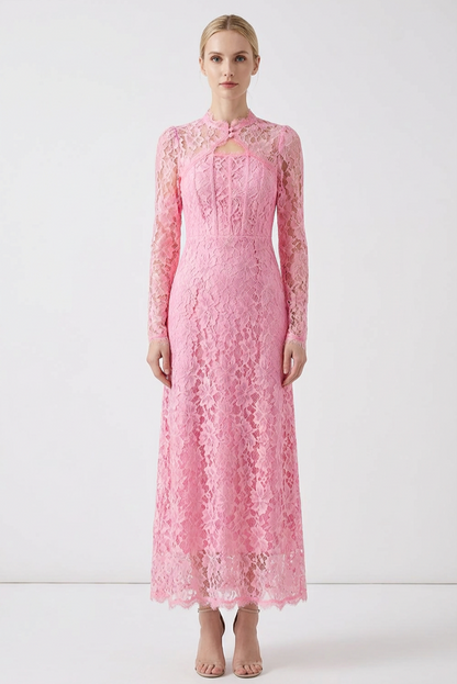 Lace Tie-Up Long Sleeve Maxi Dress