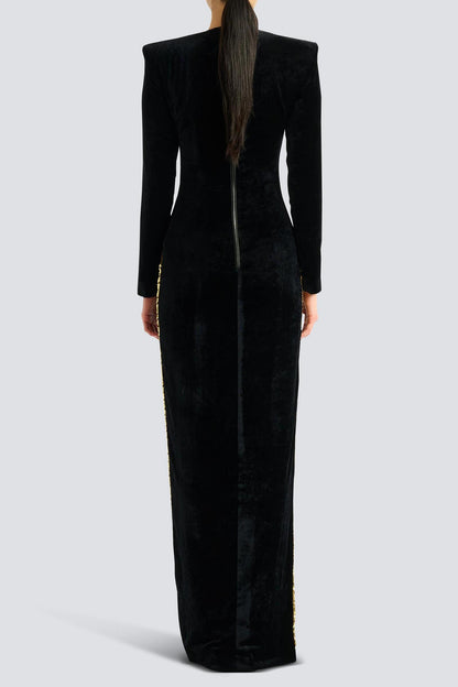 Velvet Rivet Slit Maxi Dress