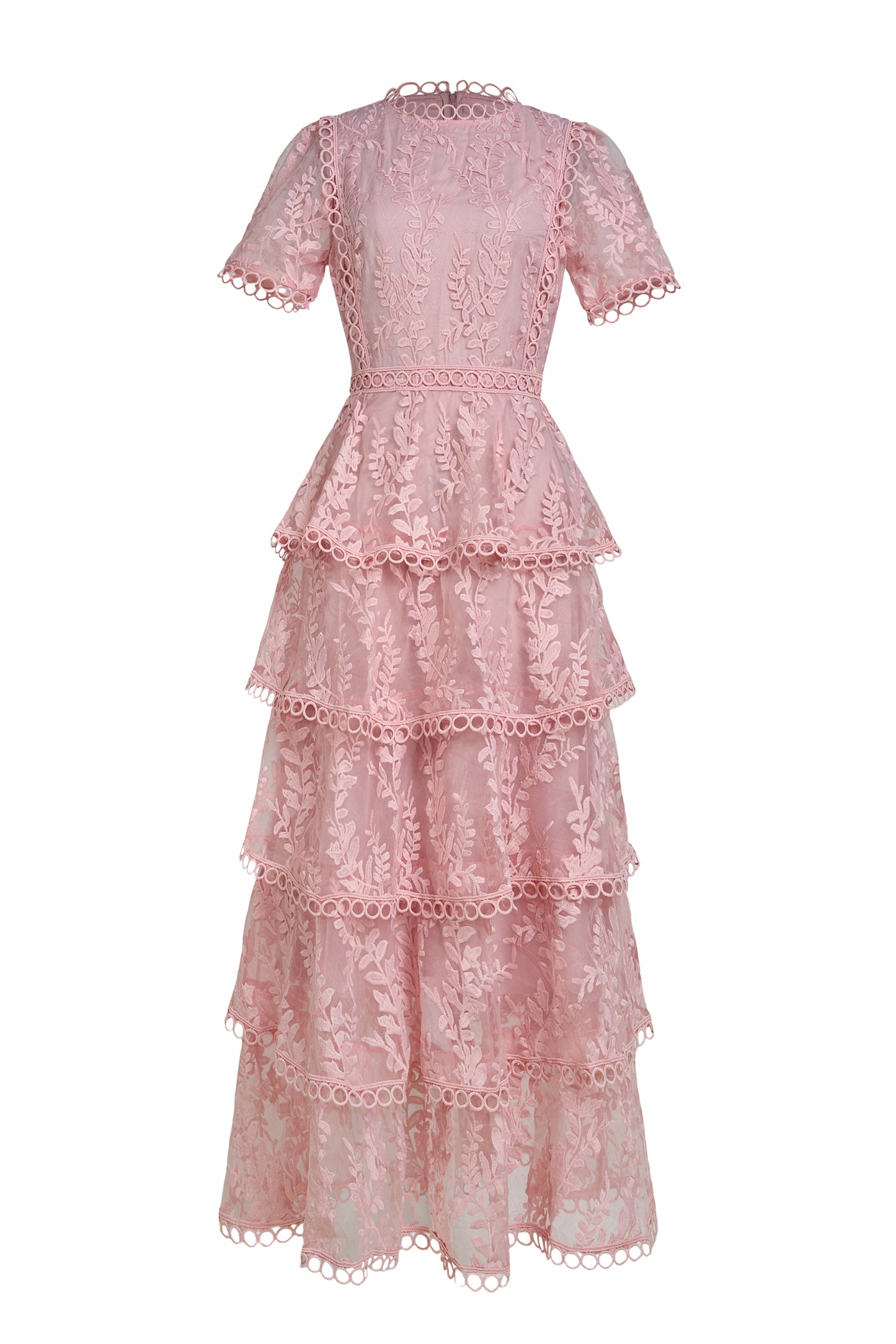 Embroidered Lace Ruffle Maxi Dress