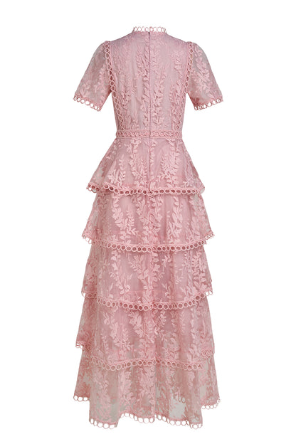 Embroidered Lace Ruffle Maxi Dress