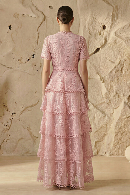 Embroidered Lace Ruffle Maxi Dress
