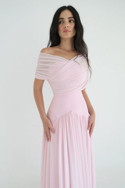 Gathering Solid Off Shoulder Midi Dress