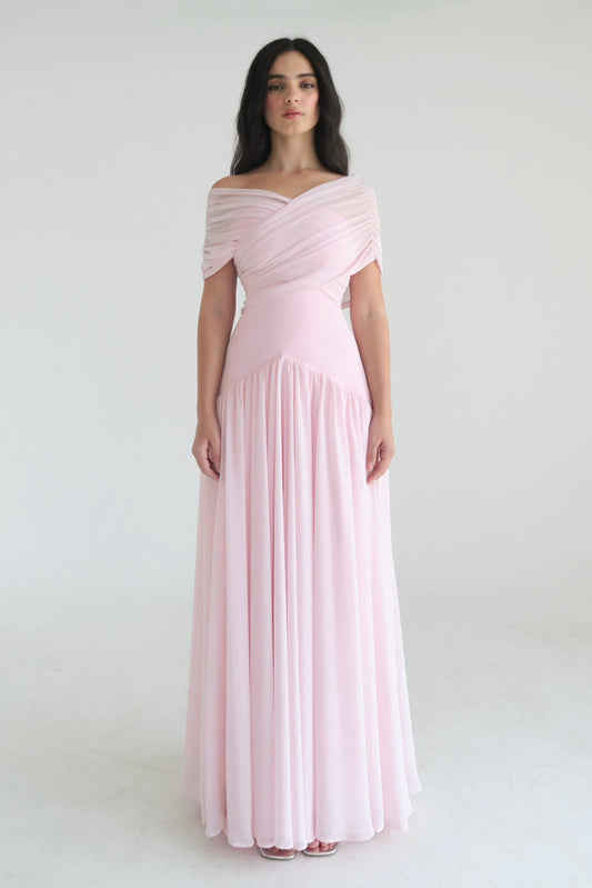 Gathering Solid Off Shoulder Maxi Dress