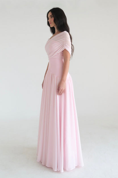 Gathering Solid Off Shoulder Midi Dress