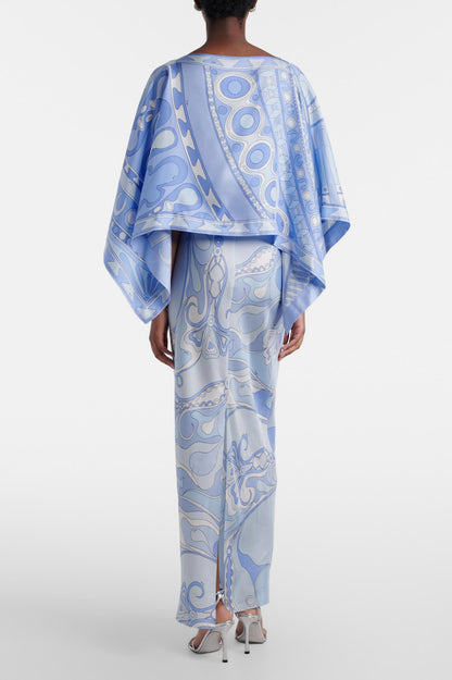 Abstract Print Slip Maxi Dress With Cape