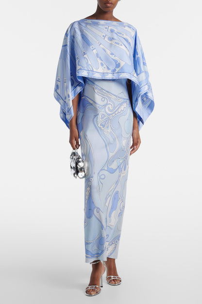 Abstract Print Slip Maxi Dress With Cape