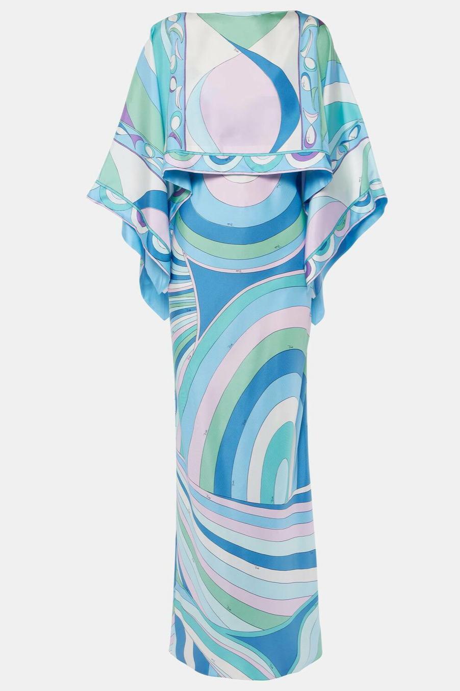 Abstract Print Slip Maxi Dress With Cape
