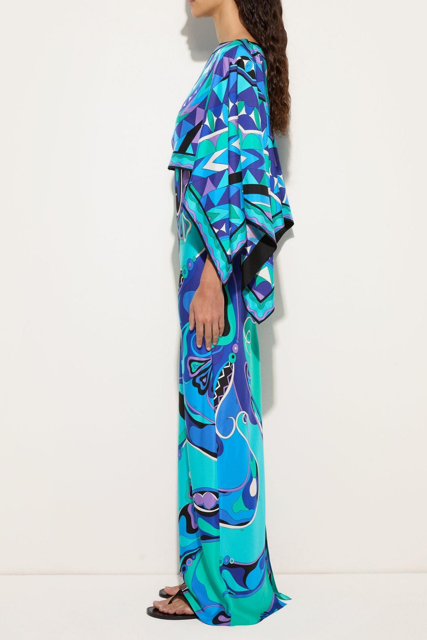 Abstract Print Slip Maxi Dress With Cape