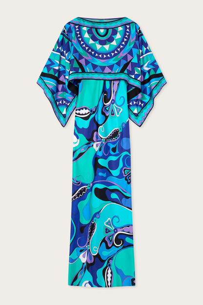 Abstract Print Slip Maxi Dress With Cape