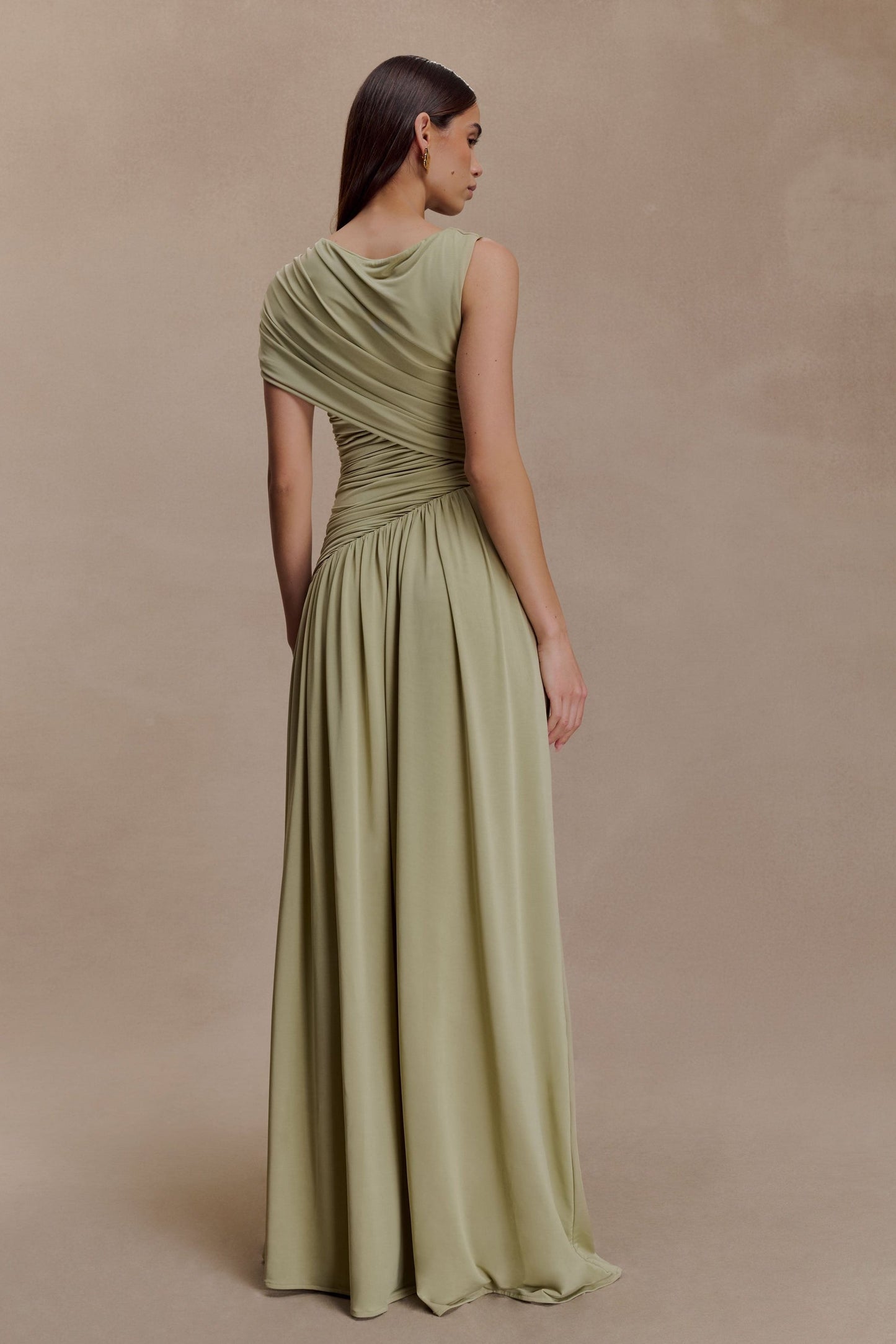 Solid Ruched Asymmetric Maxi Dress