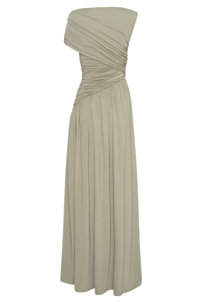 Solid Ruched Asymmetric Maxi Dress