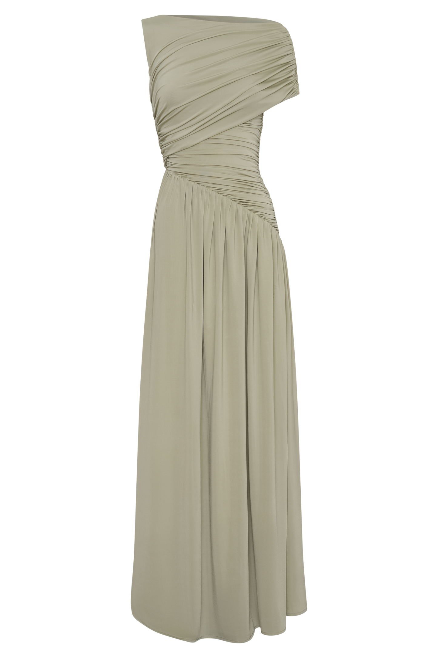 Solid Ruched Asymmetric Maxi Dress
