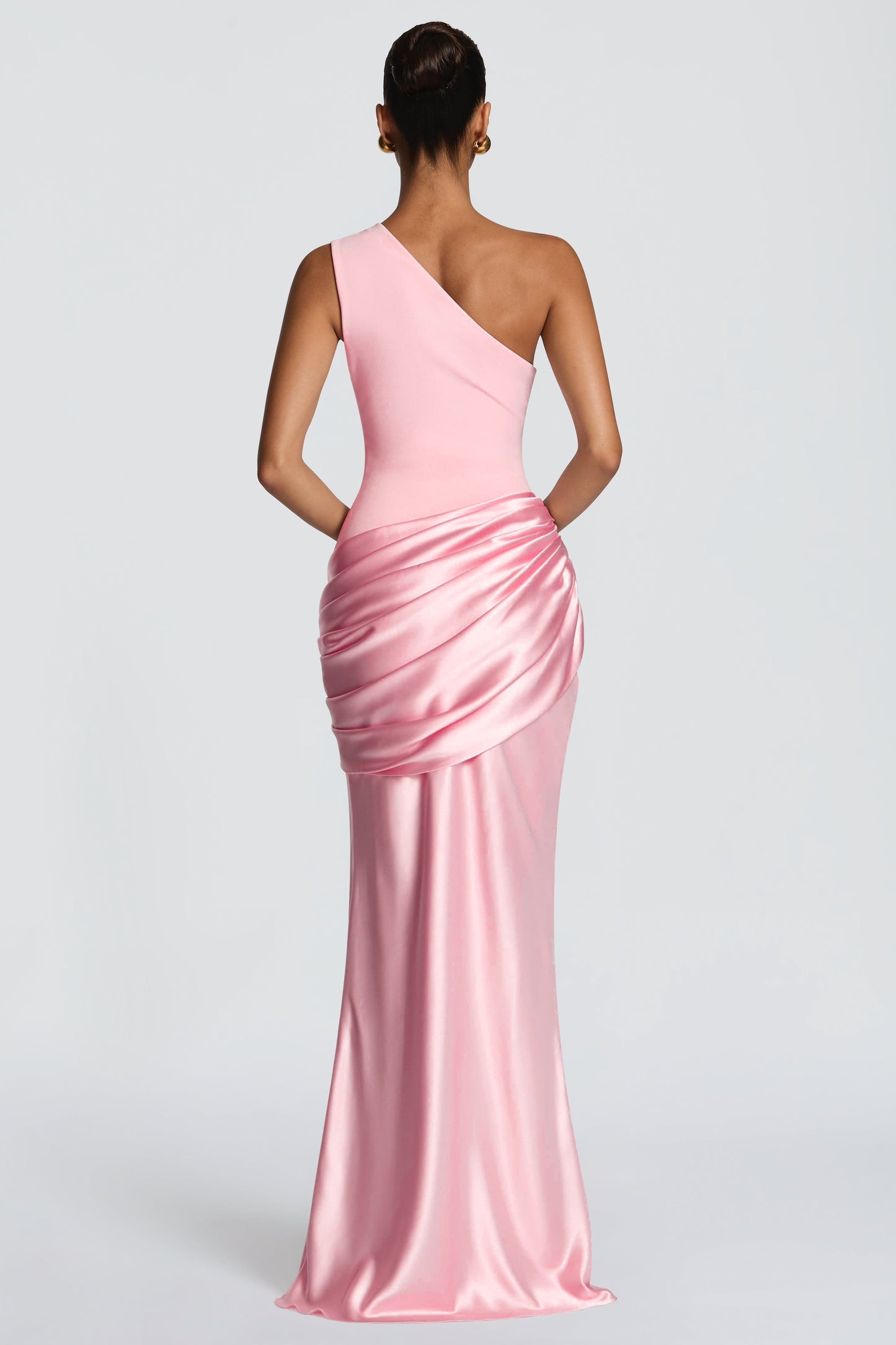 Satin Ruched One Shoulder Maxi Dress