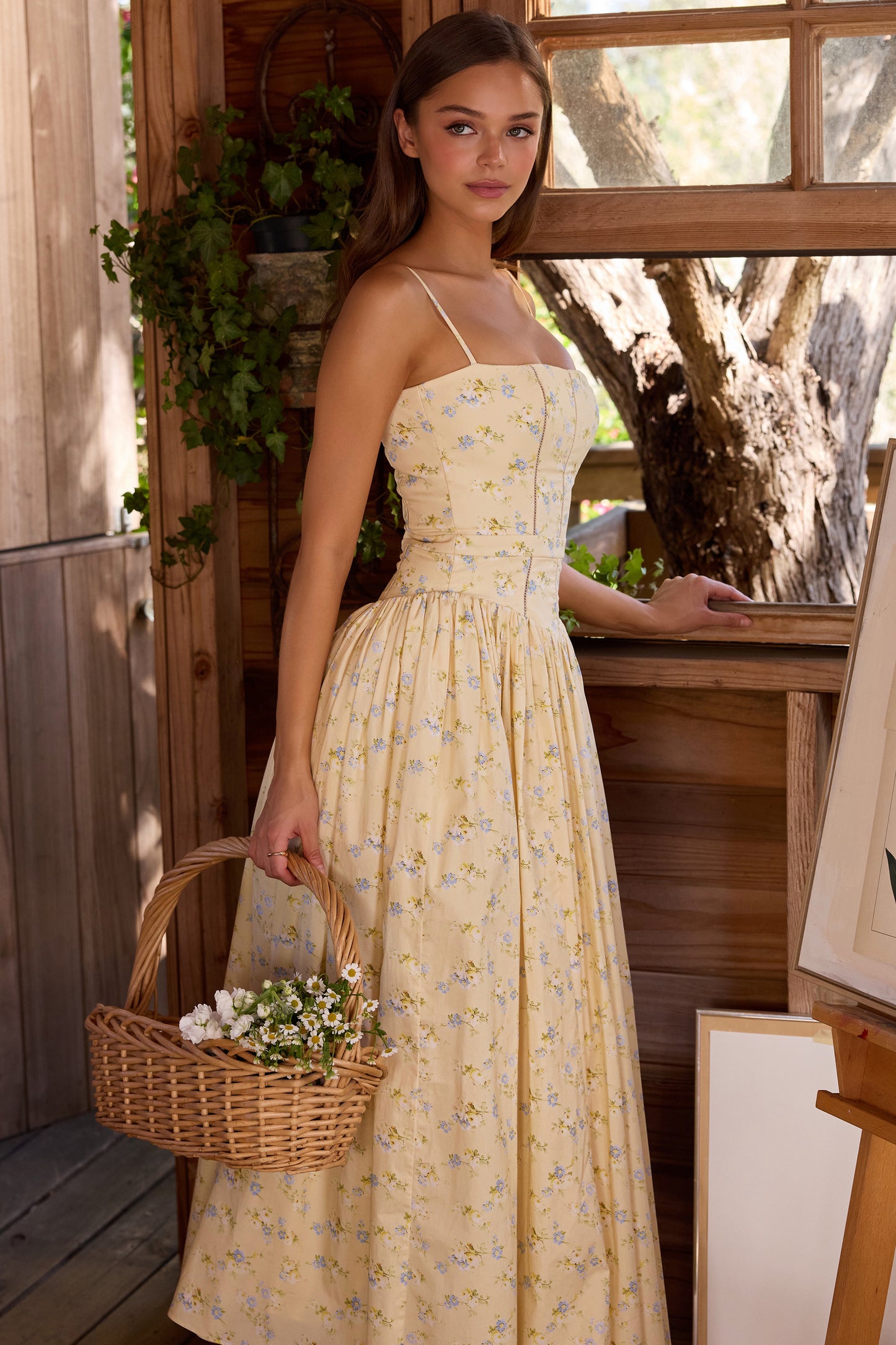 Floral Gathering Slip Midi Dress