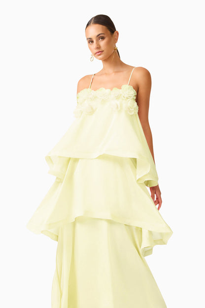 3D Flower Ruffle Slip Midi Dress