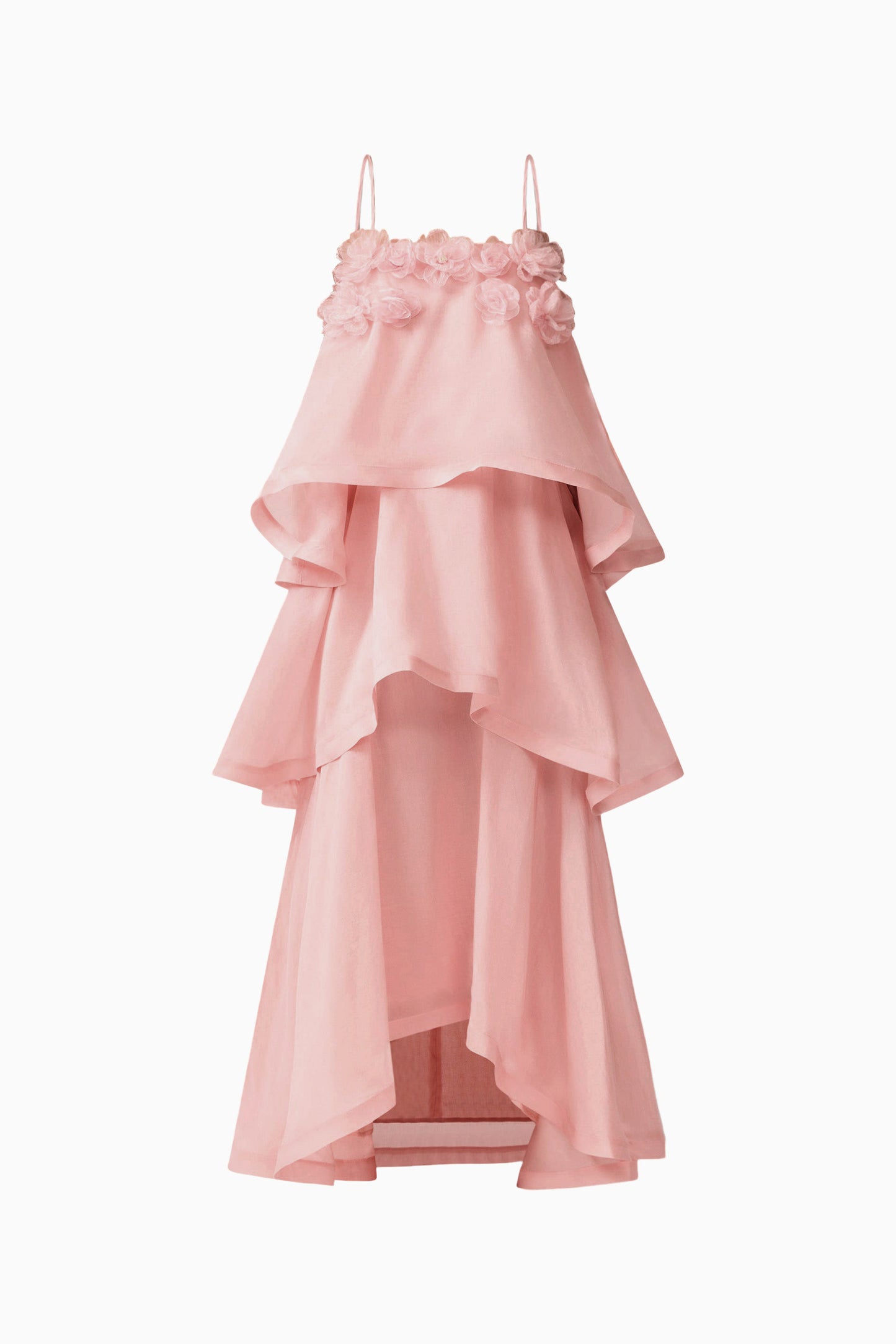 3D Flower Ruffle Slip Midi Dress