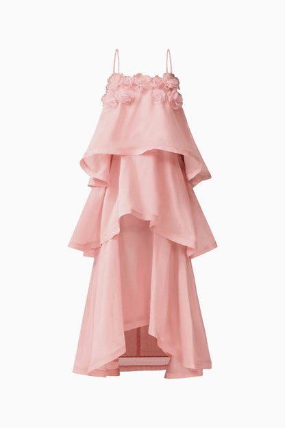 3D Flower Ruffle Slip Midi Dress