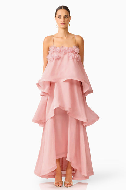 3D Flower Ruffle Slip Midi Dress