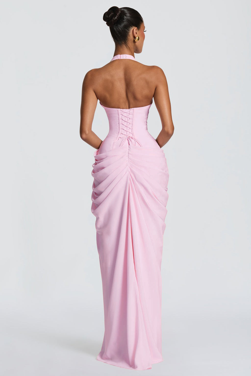 Gathering Halter Neck Tie-Up Maxi Dress