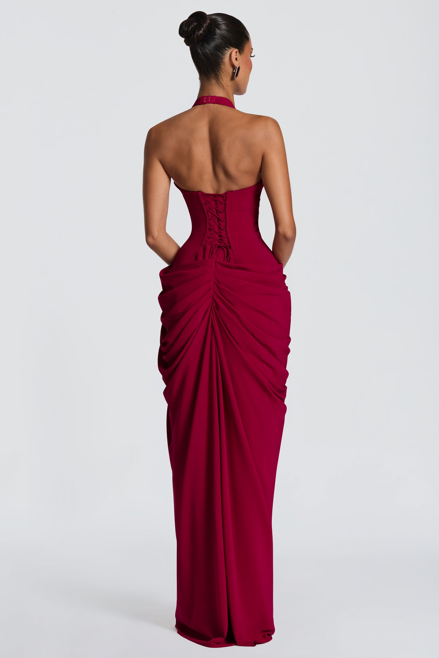 Gathering Halter Neck Tie-Up Maxi Dress